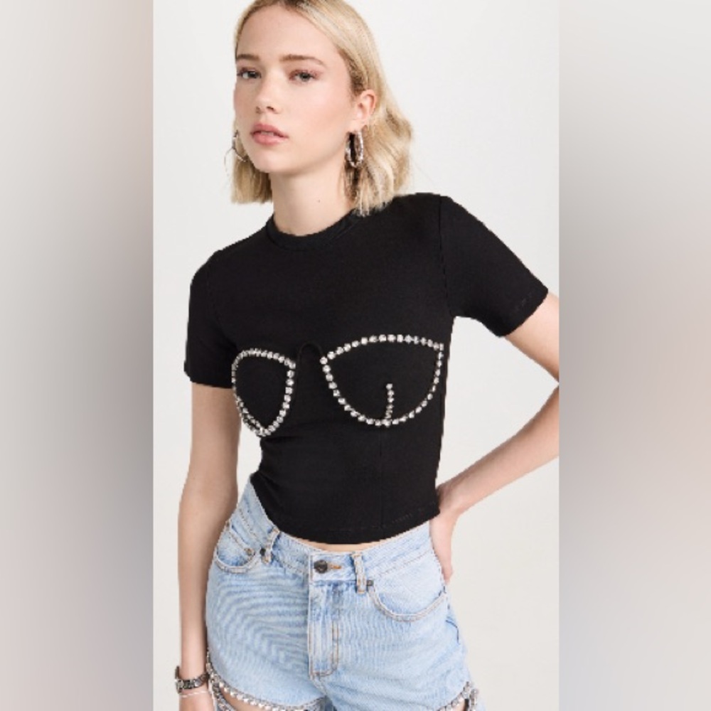 Area Crystal Bustier Cup T-Shirt NWT $495